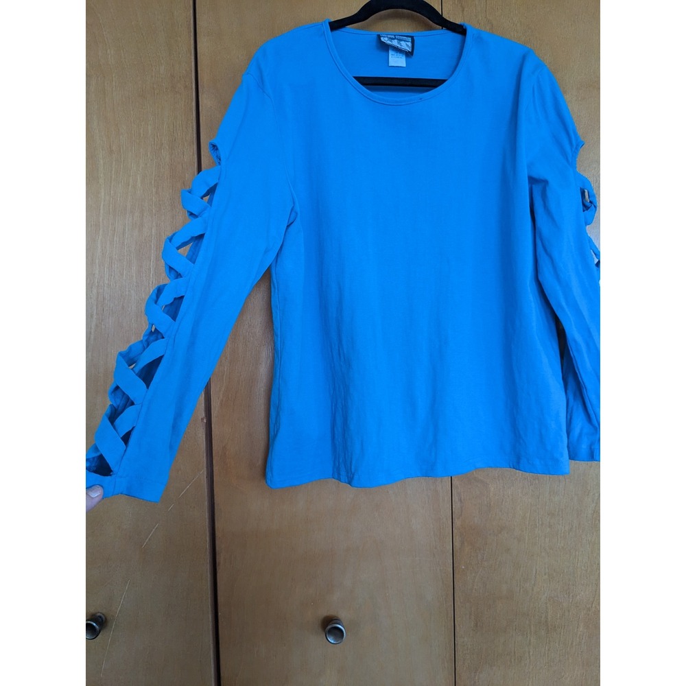 Cheyenne Outfitters Vintage Mountain Tag Blue Open Lattice Sleeve Shirt XL